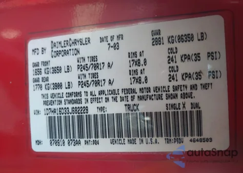 2003 Dodge Ram 1500 Slt/Laramie/St z USA, uszkodzony, nr VIN 1D7HA16D33J682229